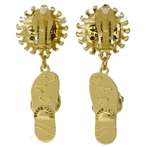 Ritzy Couture Summer Fun Flip Flop Sun Face Drop Dangle Earrings (Goldtone) - Picture 2 of 4